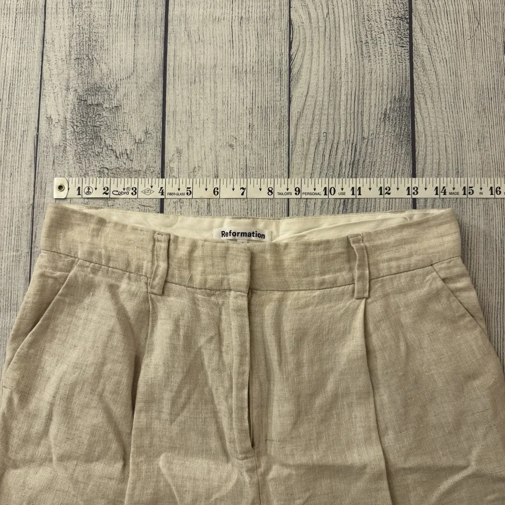 Reformation Linen Wide Leg Cropped Pants Women Size 4 Beige High Rise Inseam 25